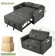 Sleeper Sofa, 3-In-1 Convertible Pull Out Couch Bed Futon Sofa, Linen Fabric Loveseat With 2 Pillows And Adjustable Backrest, Chaise Lounge For Small Spaces Apartment Dorm, Office - 黑色 - 查看 2