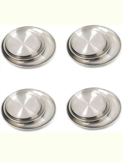 1-4-6-10 szt. Okrągłe tace do serwowania ze stali nierdzewnej, 6,6 cala, 7,8 cala, 10,2 cala, odporne na rdzę, odpowiednie do grillowania, przekąsek, sałatek, przystawek, owoców i innych celów kulinarnych