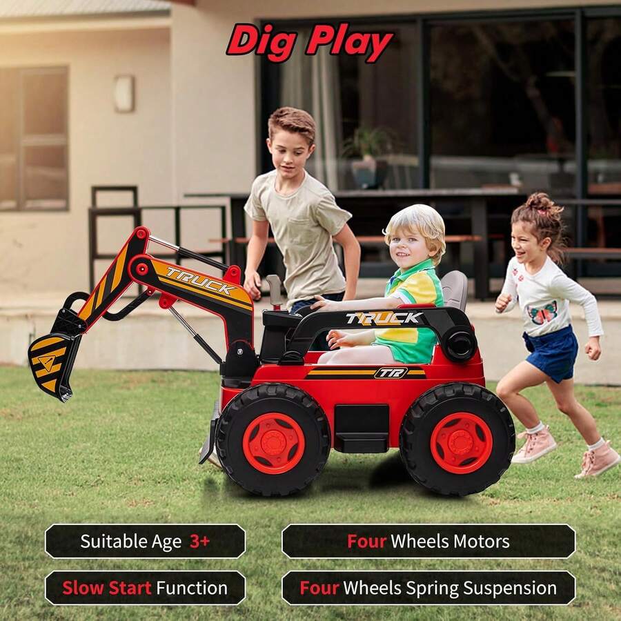12V Kids Ride On Excavator Digger Truck With Remote Control & Electric