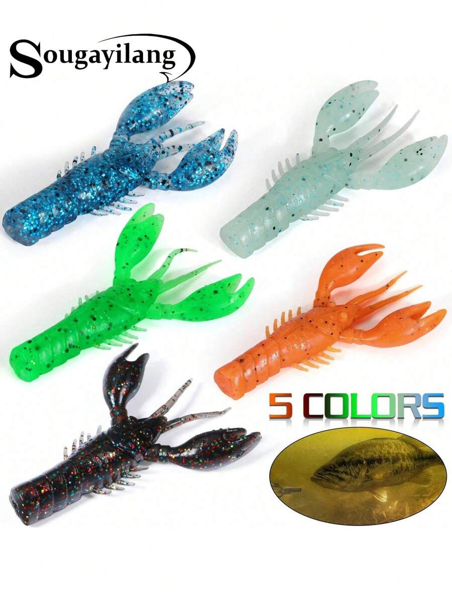 Sougayilang 5Pcs Crawfish Fishing Lures 5Colors Soft Plastic Worms Luminous Shrimp Baits Set Saltwater And Freshwater For Bass Fishing Craw Baits - Multicolor - View 1