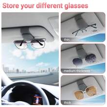 Sunglasses Holder For Car, Leather Magnetic Buckle Sun Visor Sunglass Clip, Ticket Card Storage Glasses Clip, Car Interior Accessories For Men And Women - Light Grey - View 2