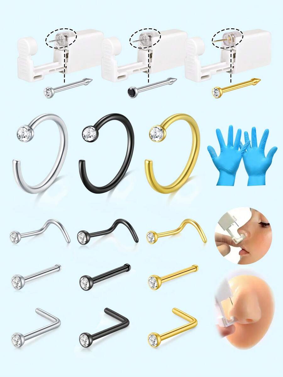 7Piece Nose Piercing Kit BuiltIn Piercing Gun With 20G Nose Studs