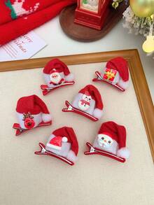 6件装女可爱圣诞帽发夹大气发饰小对夹2024新款甜美可爱头饰发饰发夹 - 彩色 - 查看 7