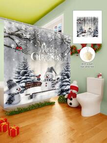 1/2/3/4 Pieces Christmas Collection Shower Curtain, Cute Snowman Woven Shower Curtain, Bathroom Non-Slip Mat, Toilet U-Mat, Toilet Lid Cover Mat, Bathroom Complete Set, Modern Waterproof Bathroom Decoration, Comes With 12 Hooks And A Shower Ball, Multiple Sizes Available Back To School