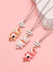 3pcs/Set Cute Cartoon Cat Pendant Necklace Set, Best Friend Jewelry Set