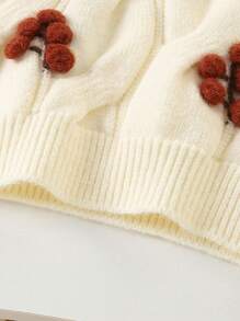 Girls Cute Embroidered Berry Pullover Sweater, Long Sleeve Knit Sweater, Warm Children Clothing, Autumn/Winter