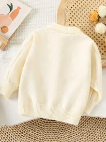 Girls Cute Embroidered Berry Pullover Sweater, Long Sleeve Knit Sweater, Warm Children Clothing, Autumn/Winter