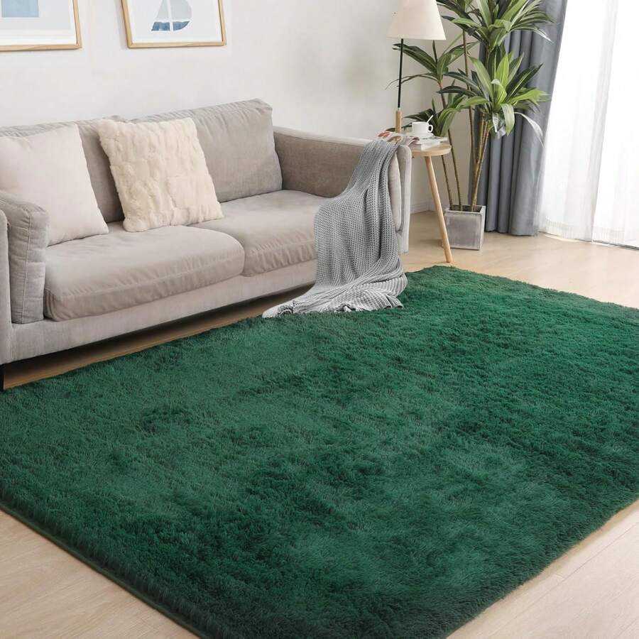 Soft Fluffy Area Rug For Living Room Bedroom, Plush Shag Rugs, Fuzzy Shaggy Accent Carpets For Boys Girls Rooms, Modern Apartment Dorm Indoor Furry Decor - 墨綠色 - 查看 1