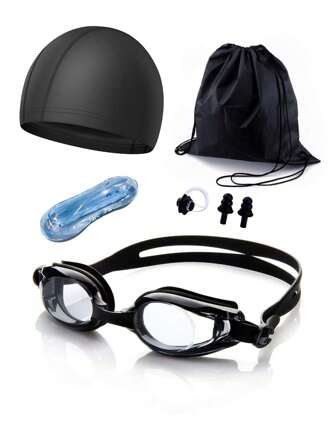 中性游泳 6入組/套：游泳鏡、護目鏡盒、泳帽、鼻夾、耳塞和手提包、便攜式運動健身游泳眼鏡