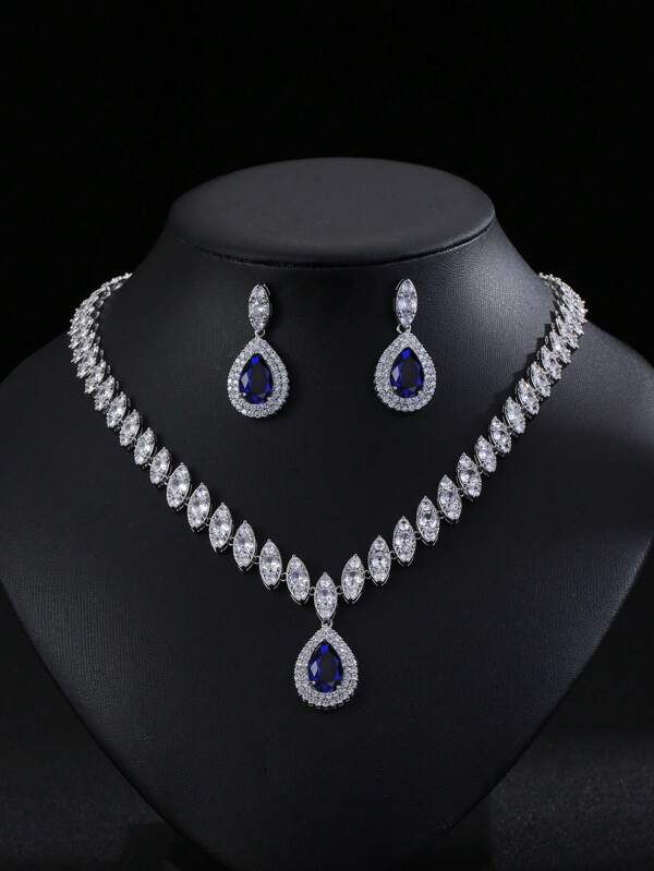 3 قطع/مجموعة مجوهرات من القلادة والأقراط المرصعة بالزركونيا المكعبة الراقية، اكسسوارات دقيقة للعرائس وحفلات الزفاف والسهرات والخطوبة، ديكور قطرة ماء هدية للنساء