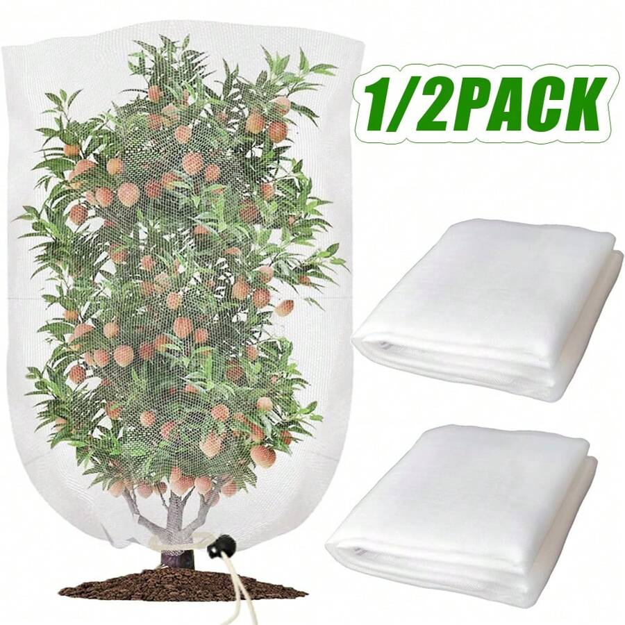 1/2 piezas Bolsa de malla de jardín anti-pájaros con cordón, cubierta de protección de plantas adecuada para tomates, árboles frutales, arbustos de arándanos y otras hortalizas y frutas - Blanco - Ver 1