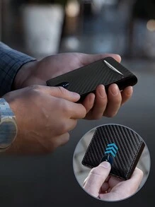 1件时尚商务男士信用卡银行卡两折卡包仿碳纤维防盗刷卡夹多槽卡包防消磁防盗卡包屏蔽 - 彩色 - 查看 3