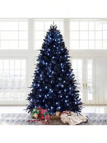 7.5ft Pre-Lit Black Christmas Tree, Full Halloween Xmas Artificial Tree 2156 Branch Tips, 500 Lights, Metal Hinges, Foldable Base, Holiday Decoration - Black - US A Type Plug(110-127V) - View 7