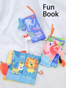 1 本可洗布质动物尾巴书，3 种款式，适合咬、练习抓握，适合日常使用 - 彩色 - 查看 1