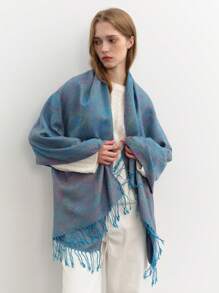 1 chiếc khăn choàng cổ họa tiết Paisley phong cách dân tộc thời trang, thanh lịch, giản dị, đa năng, sang trọng - Màu xanh lam - Xem 6