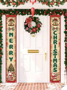 2 件/套复古风格圣诞快乐门帘、横幅对联、圣诞装饰圣诞吊坠、圣诞快乐家居装饰、平安夜礼物 2025 年新年快乐 - 聖誕快樂 - 查看 1