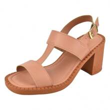 Sandália Feminina Confort Salto Grosso NUDE  Moda Lançamento