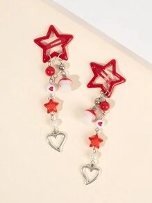 2个红色草莓樱桃发夹，带蝴蝶结，可爱甜美BB发夹，带长吊坠，适合作为礼物、发饰、情人节礼物、发卡、爪夹、学习用品、头部饰品、发夹 - 彩色 - 查看 6