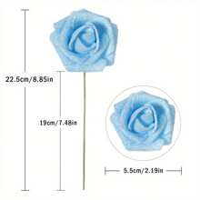 25Pcs 1.96in Artificial Glitter Roses Heads, Foam Glitter Roses Flowers Foam Rose Heads For DIY Wedding Bridal Bouquet Home Party Halloween Christmas Decoration Art Gift