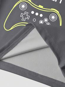 2pcs Tween Boy Video Game Print Long Sleeve Top And Pants Pajama Set