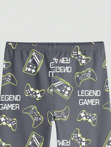 2pcs Tween Boy Video Game Print Long Sleeve Top And Pants Pajama Set