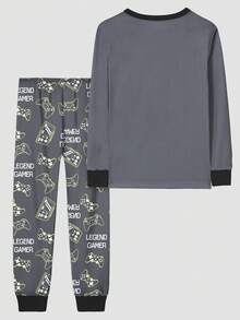 2pcs Tween Boy Video Game Print Long Sleeve Top And Pants Pajama Set