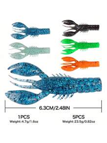 Sougayilang 5Pcs Crawfish Fishing Lures 5Colors Soft Plastic Worms Luminous Shrimp Baits Set Saltwater And Freshwater For Bass Fishing Craw Baits - Multicolor - View 3