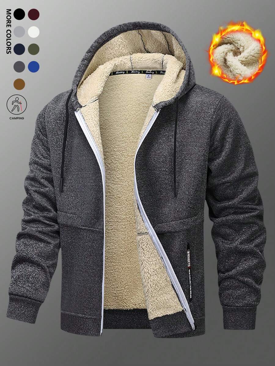 1 Peça Jaqueta Casual Acolchoada de Lã de Cordeiro, Estilo Cardigan - Chumbo - Visão 1