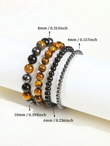 Bộ 4 chiếc/Bộ Vòng tay hạt nhiều lớp 4mm/6mm/8mm/10mm, Tăng sự tự tin, sự giàu có, Giảm căng thẳng và lo âu, Tăng cường sự tập trung và lòng dũng cảm, Quà tặng lý tưởng cho gia đình và bạn bè trong kỳ nghỉ lễ - Vòng tay đá mắt hổ vàng đen đá mật đen - Xem 4