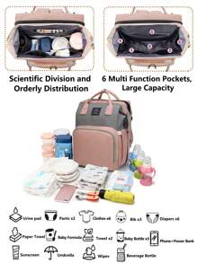 Diaper Bag Backpack With Changing Station, Multifunction Portable Waterproof Large Capacity Travel Baby Changing Bags, Baby Stuff Organizer, Baby Registry Search, Baby Diaper Bags For Girls, Baby Shower Gifts, Newborn Baby Essential Gifts - Pink - View 3