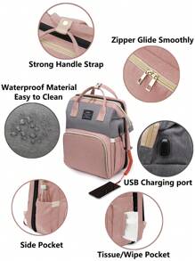 Diaper Bag Backpack With Changing Station, Multifunction Portable Waterproof Large Capacity Travel Baby Changing Bags, Baby Stuff Organizer, Baby Registry Search, Baby Diaper Bags For Girls, Baby Shower Gifts, Newborn Baby Essential Gifts - Pink - View 2