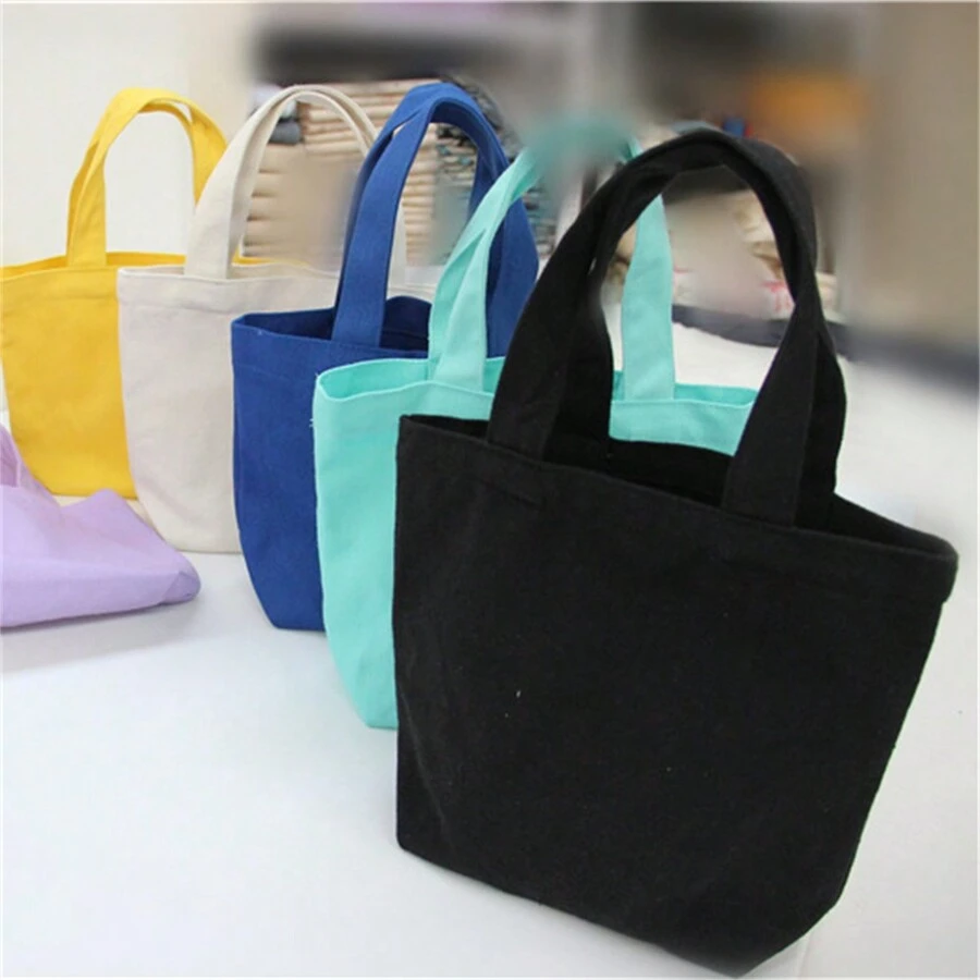 1pc Solid Color Canvas Lunch Bag, Small Canvas Tote Bag, Bento Box, Makeup Bag, Clutch Bag, Storage Pouch