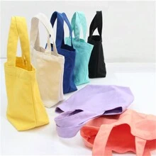 1pc Solid Color Canvas Lunch Bag, Small Canvas Tote Bag, Bento Box, Makeup Bag, Clutch Bag, Storage Pouch