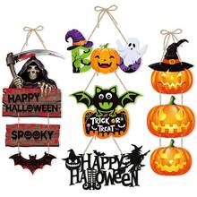 1pc Halloween Party Decoration, Pumpkin & Bat Door Hanging Ornament, Ghost Festival Scene Decor - Multicolor - View 3