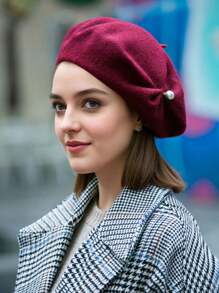 1 件女士针织法式贝雷帽，适合秋冬季，温暖且适合日常穿着复古休闲 - 多色 - 查看 2