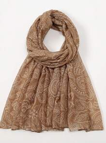 1pc Paisley Pattern Casual Elegant Street Chic Lightweight Business Party Polyester Chiffon Floral Print Scarf, Suitable For Spring, Summer, Autumn And Winter, Nature Green Floral