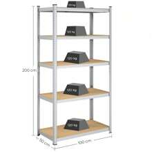 SONGMICS étagère charge lourde métallique, 200 x 100 x 50 cm, 5 niveaux, charge totale 600 kg (120 kg/niveau), étagère de rangement planches réglables, pour garage, cave, Argent - Argent - Voir 3