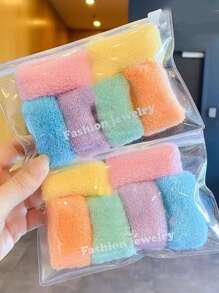 12个装女士毛绒弹力发圈，彩色球形设计，适合扎马尾辫和日常佩戴，不伤发。休闲发饰、发绳、发圈、运动服饰头饰、橡皮筋发圈 - 彩色 - 查看 9