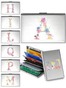 金属卡盒可容纳 6 张卡，男士 RFID 屏蔽金属超薄钱包信用卡夹超薄钱包钱包卡套首字母名称 A 到 Z 字母印刷防扫描信用卡夹薄型身份证件套圣诞节礼物感恩节礼物 Y2K - 銀色 - 查看 1