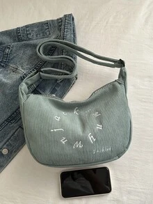 1 件女孩灯芯绒拉链开合新款小设计大容量手提包简约时尚单肩包简约休闲斜挎包，内部空间大，送给朋友、女朋友、妈妈的礼物，适合日常外出通勤（包包会有点味道，尺寸会有点偏差） - 斜跨包 - 查看 5