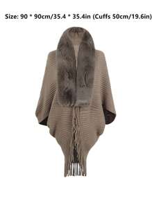 1 pieza Capa suelta de punto con cuello esponjoso para mujer, accesorio tipo poncho