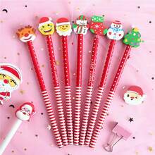 10/20PCS 随机创意卡通带橡皮擦圣诞铅笔学习办公奖品礼物学习文具用品可爱圣诞老人圣诞树麋鹿图案绘画铅笔圣诞夜派对礼物 - 彩色 - 查看 11
