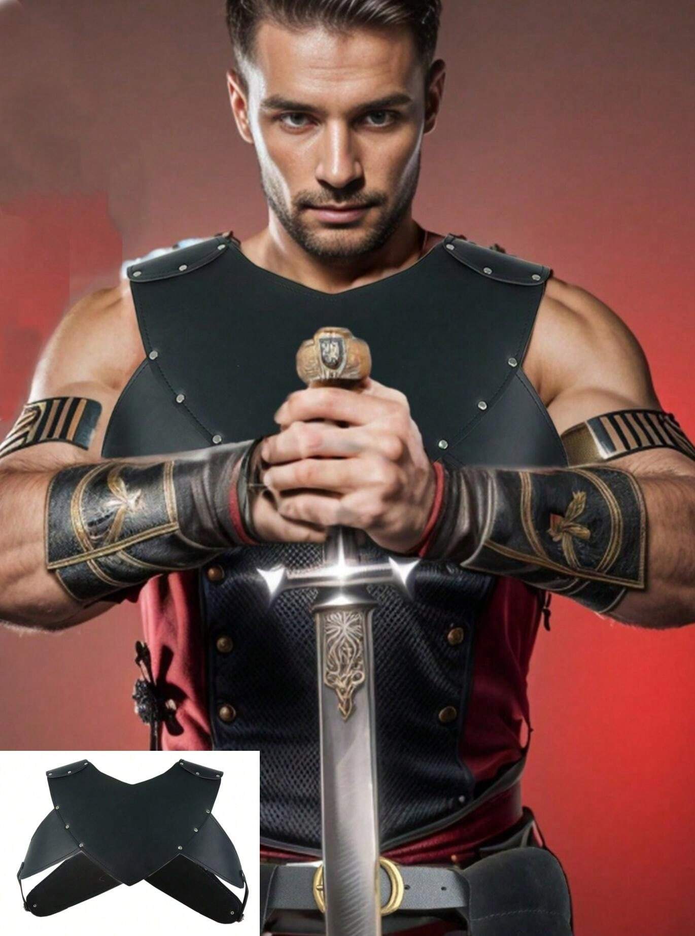 Knight Shein Medieval Vintage Knight Black Breastplate Viking Faux Leather ...