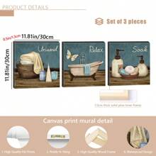 Conjunto de 3 piezas de cuadros de pared de decoración de baño con impresiones en lienzo de los letreros "Relájate, Desconecta, Sumerge", pintura de arte decorativo para el hogar moderno, sala de baño, inodoro, listos para colgar, decoración de pared y habitación