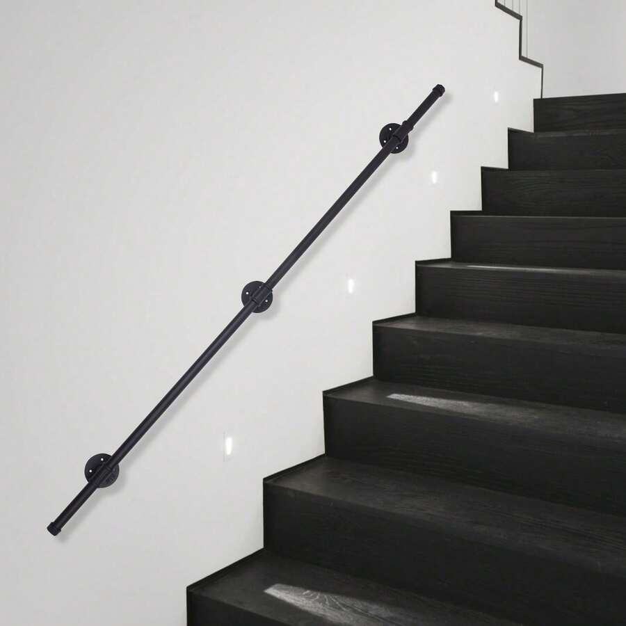 5 FT Iron Handrail For Steps Stair Railing Hand Rail Kit Black Outdoor