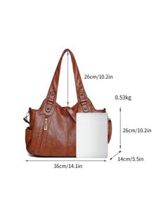 Nuevo bolso de hombro, billetera y bolsa de mano de moda clásica y versátil de gran capacidad, en unicolor de tela de PU retro, con cierre de cremallera, adecuado para compras, viajes
