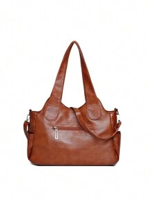 Nuevo bolso de hombro, billetera y bolsa de mano de moda clásica y versátil de gran capacidad, en unicolor de tela de PU retro, con cierre de cremallera, adecuado para compras, viajes