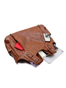 Nuevo bolso de hombro, billetera y bolsa de mano de moda clásica y versátil de gran capacidad, en unicolor de tela de PU retro, con cierre de cremallera, adecuado para compras, viajes