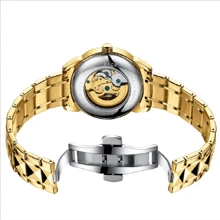 Reloj mecánico dorado de lujo para hombre, esfera con patrón de dragón único, correa de acero inoxidable dorada, relojes automáticos para hombre - Dorado - Ver 4