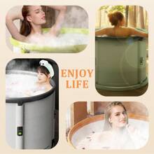 Foldable Full Body Bathing Tub For Adults, Thickened Portable Home Use Sauna Sweat Tub, 1 Second Folding Bathtub With Steaming Hood, 2-In-1 Hydrotherapy & Sauna Bathtub Bathroom Decor Summer Back To School